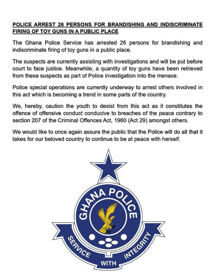 Police arrest 26 for brandishing and firing toy guns in public