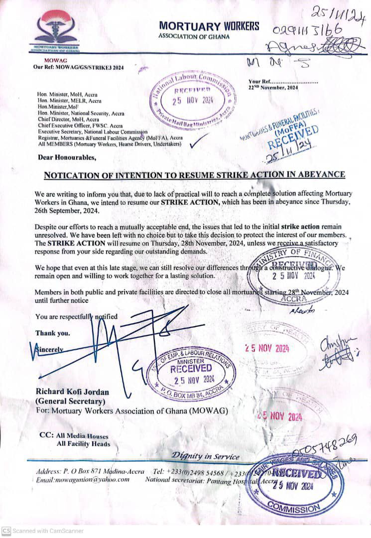 Mortuary workers threaten strike again over outstanding demands