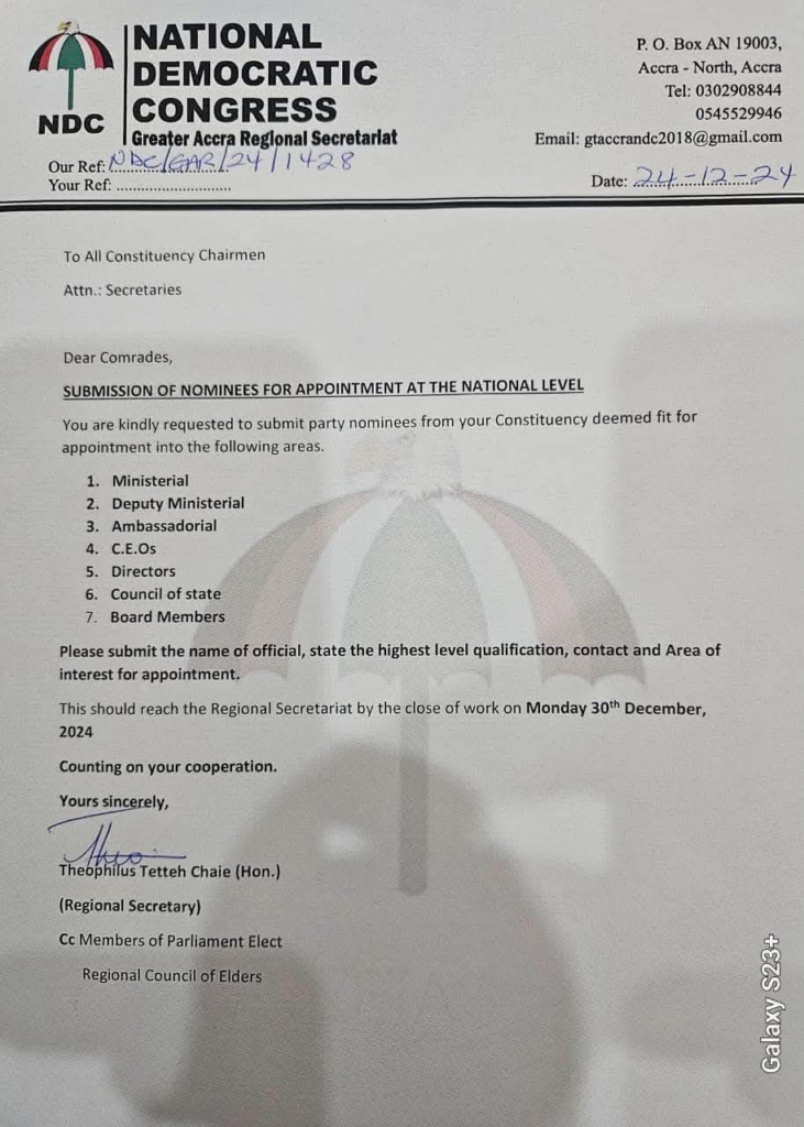 Greater Accra NDC chairman, secretary ‘clash’ over national-level appointments