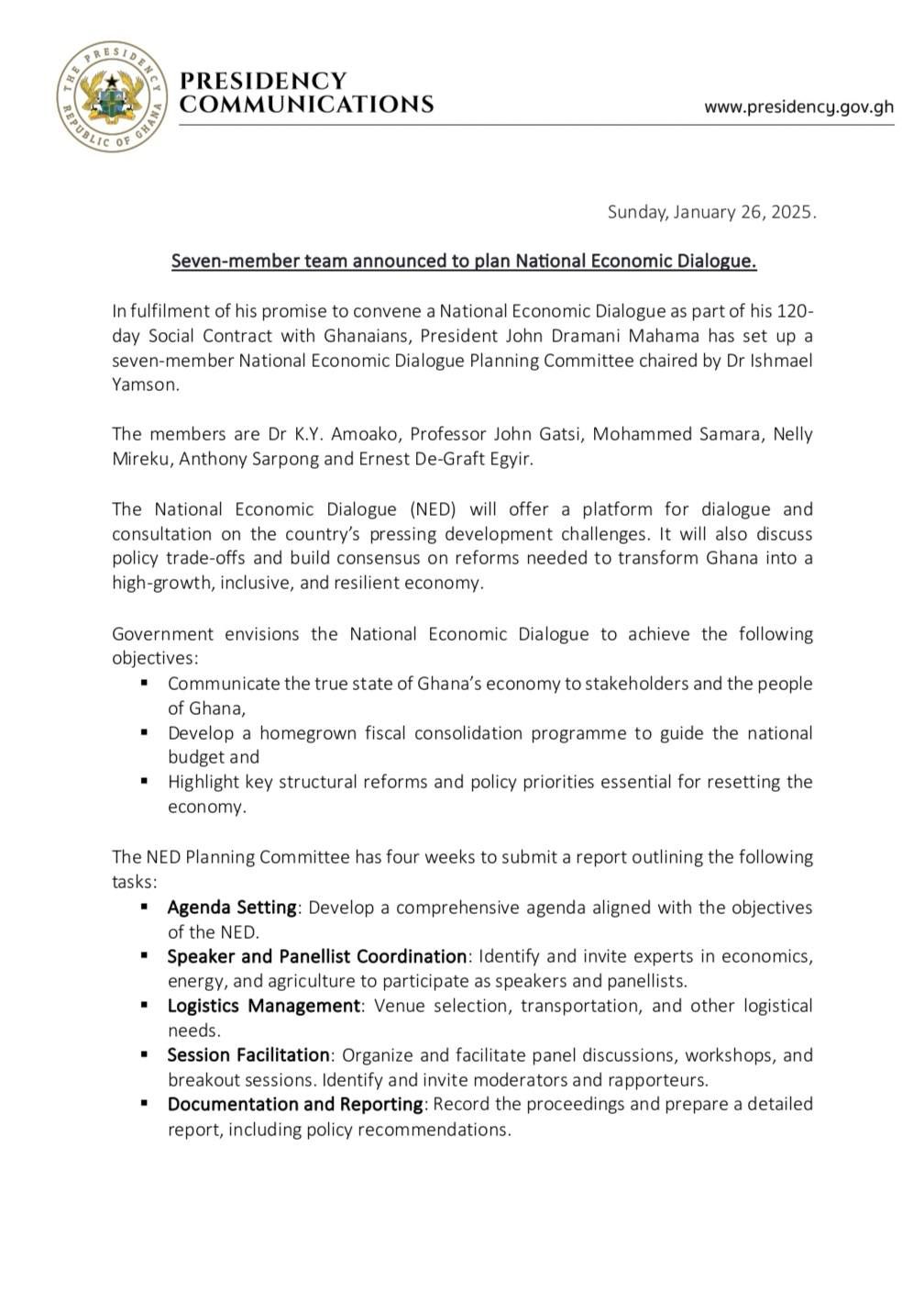 Dr Yamson, Prof Gatsi named members of National Economic Dialogue planning committee