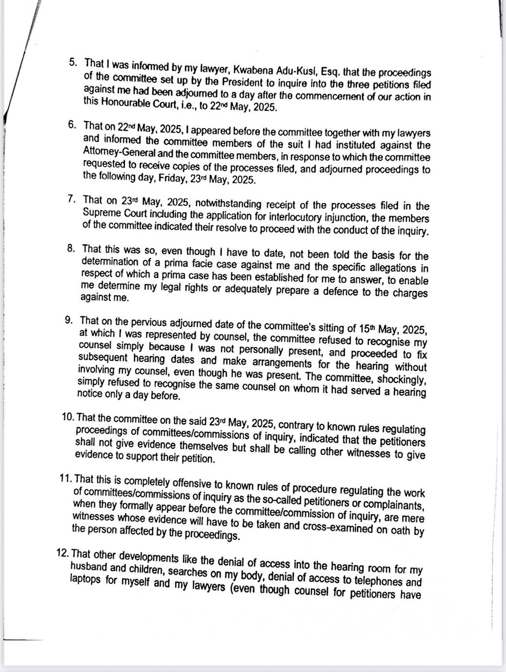 Body search, denial of family access: How CJ Torkonoo was allegedly 'tortured' by removal committee