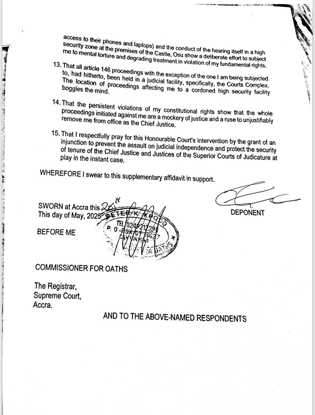 Body search, denial of family access: How CJ Torkonoo was allegedly 'tortured' by removal committee