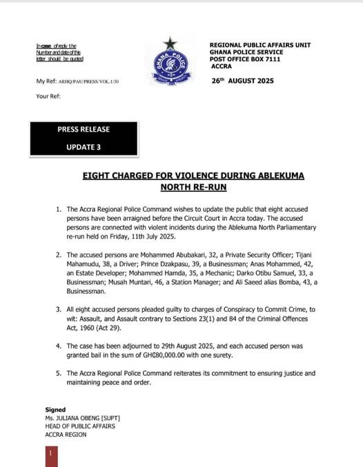 Police statement on charges