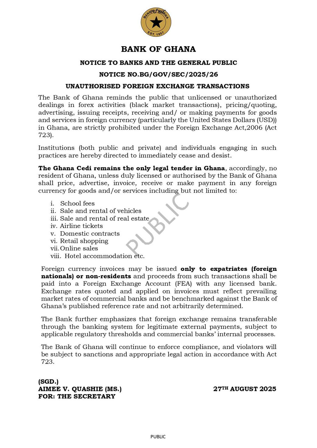Bank of Ghana statement