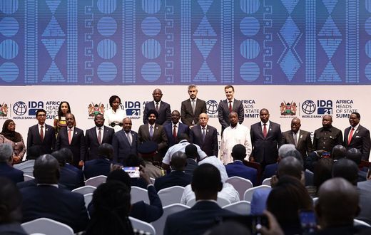 Bridgewater CEO Nir Bar Dea, Global Citizen CEO Hugh Evans and World Bank President Ajay Banga pictured with Heads of State from across Africa in April 2024