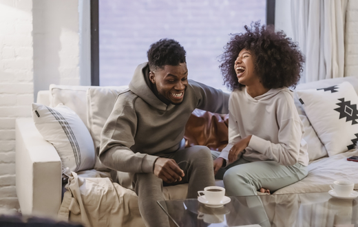 A couple laughing