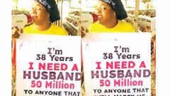 The TikToker was seen in a viral video holding a placard with an inscription that said she was ready to offer her prospective husband 50 million naira.