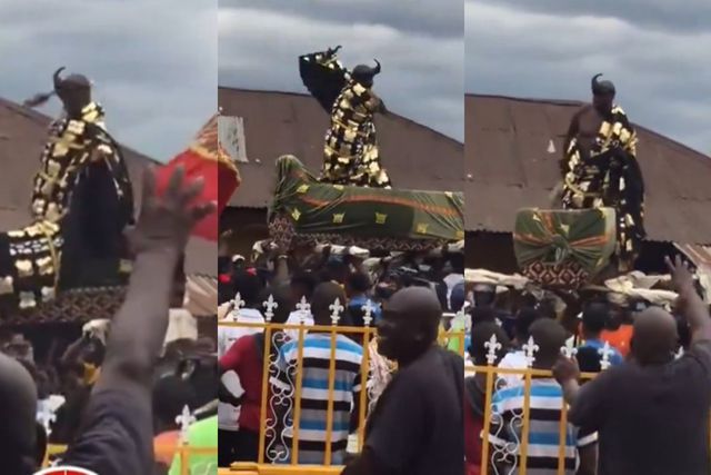 Traditional chief in palanquin jams to King Paluta's 'Makoma' hit song(video)