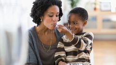 mother and son eating ice cream