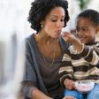 mother and son eating ice cream