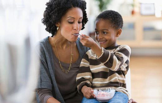 mother and son eating ice cream