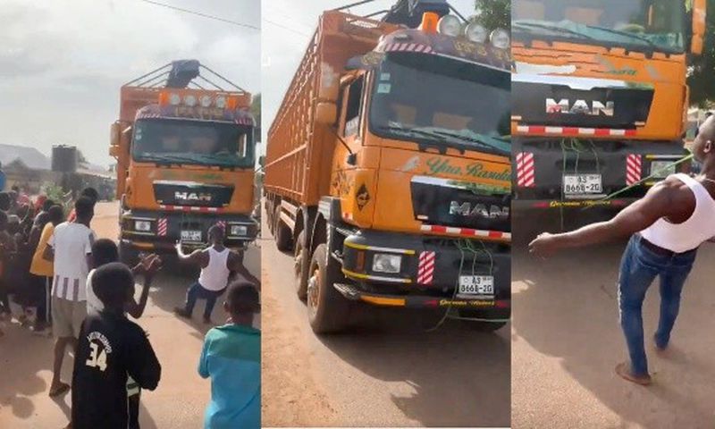 Bawku man pulls heavy truck with his jaw, displaying awe-inspiring strength