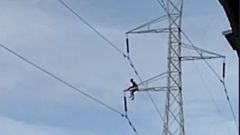 Man climbs pylon