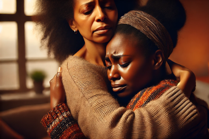 DALL·E-2024-09-11-100757-A-touching-scene-of-a-Black-woman-hugging-her-mother-while-in-tears