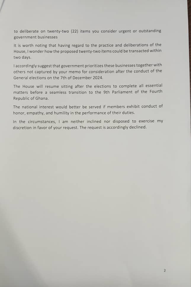 Speaker Bagbin rejects Afenyo-Markin’s emergency parliamentary recall request