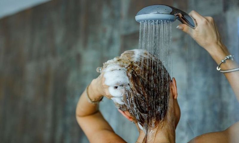 A woman in the shower