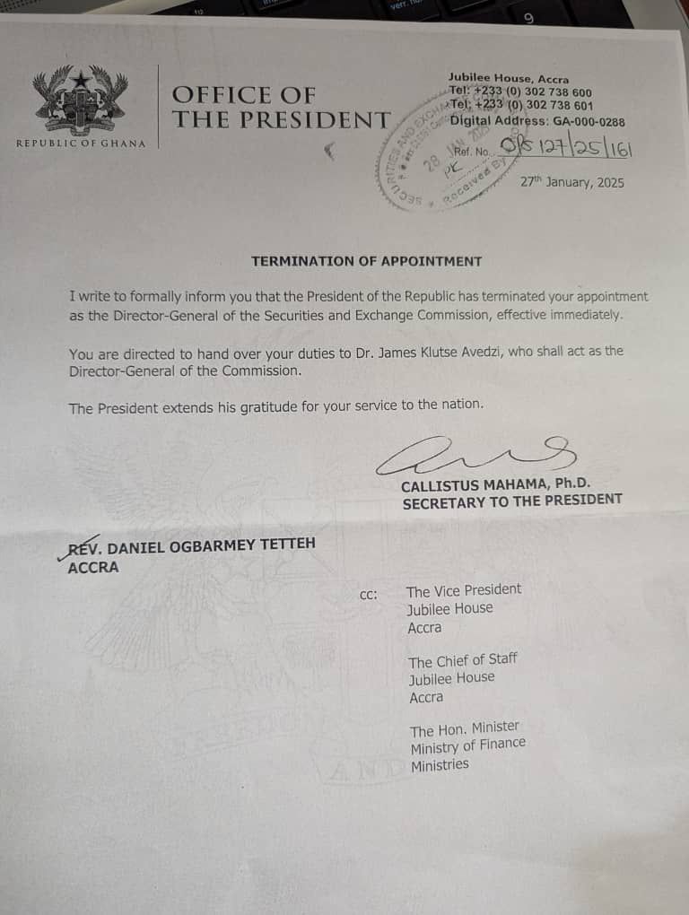 Mahama sacks Rev. Ogbarmey Tetteh; appoints Dr. James Avedzi as SEC Director-General