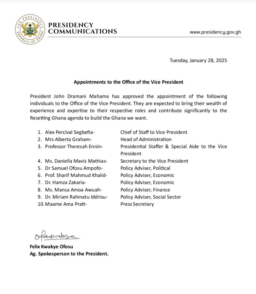 Alex Segbefia named Vice President’s Chief of Staff – Full list of appointees