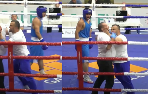 Boxing coach angrily storms ring, attacks referee during bout (Video)