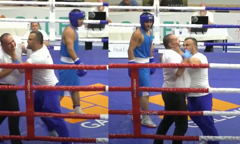 Boxing coach angrily storms ring, attacks referee during bout (Video)