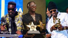 Sarkodie photo by Carmen Mandato/Getty Images, Stonebwoy photo via facebook.com/stonebwoyburniton/photos and Shatta Wale photo via 3music