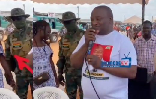 Soldier guarding Hassan Ayariga 'flirts' with lady, during boss's campaign speech