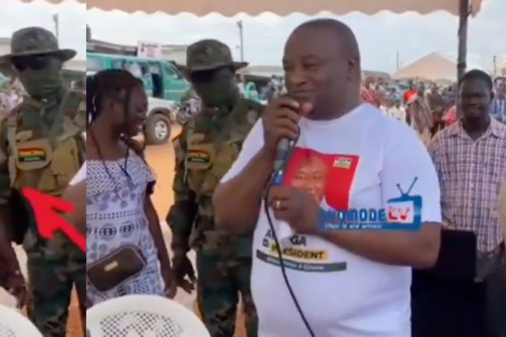 Soldier guarding Hassan Ayariga 'flirts' with lady, during boss's campaign speech