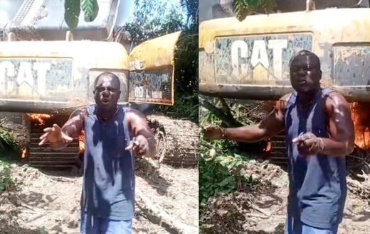 We’ll vote against NPP - Angry man vows as galamsey excavator is set ablaze