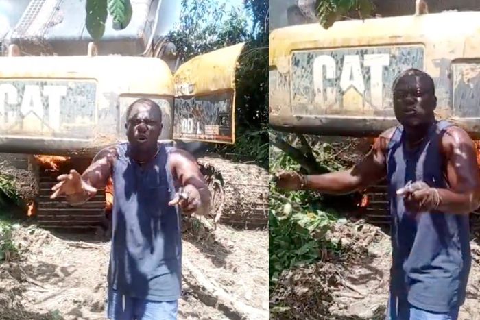 We’ll vote against NPP - Angry man vows as galamsey excavator is set ablaze