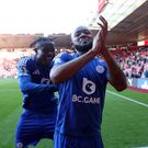 Fatawu Issahaku celebrating with Jordan Ayew