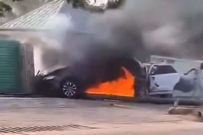 Shocking moment victim walked out of burning car from East Legon fatal accident