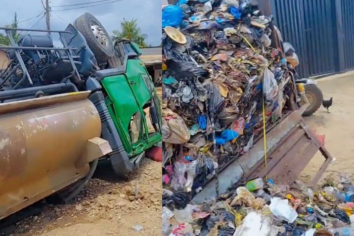 Toilet truck overturns after crashing into garbage tricycle in Pokuase