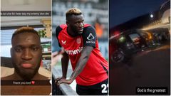 Victor Boniface thanks God after surviving car accident with minor hand injuries