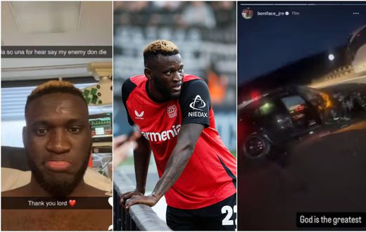Victor Boniface thanks God after surviving car accident with minor hand injuries