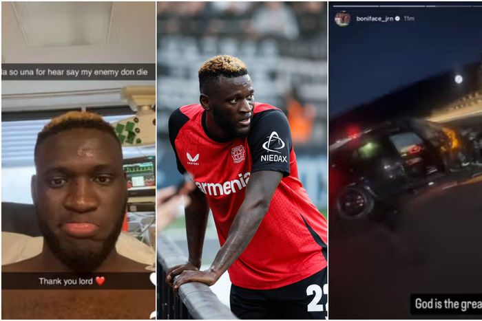 Victor Boniface thanks God after surviving car accident with minor hand injuries