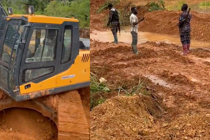 Excavator operator films police officers taking 'chop money' from illegal miners