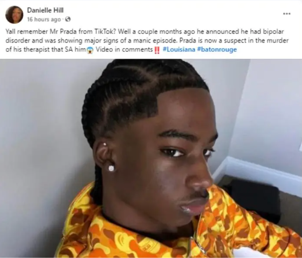 TikTok star, Mr Prada, wanted for allegedly killing his therapist