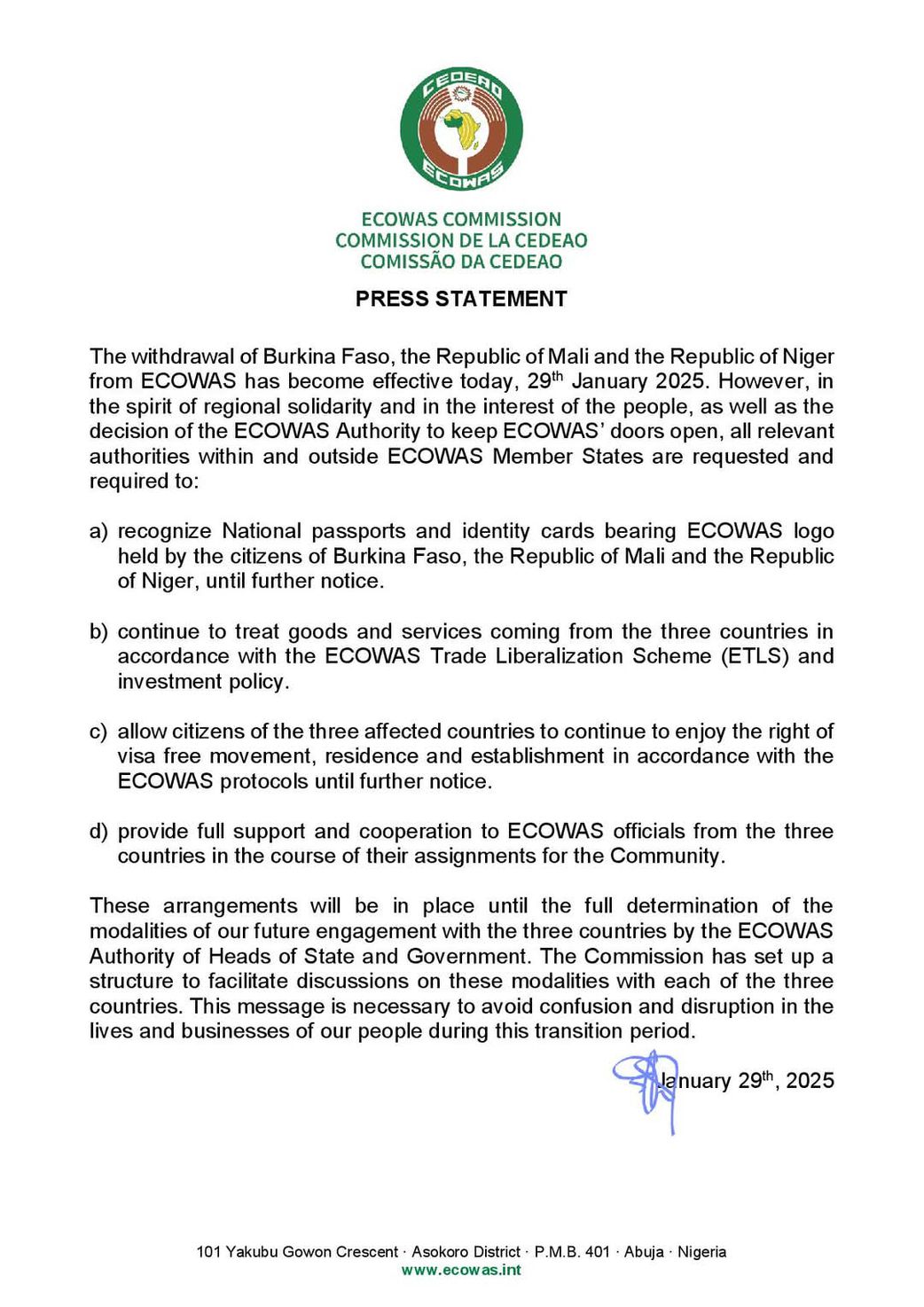 Junta-led Mali, Niger, and Burkina Faso leave ECOWAS