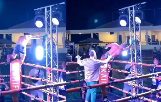 Boxer gets electric shock, collapses into ring during unusual celebration (Video)