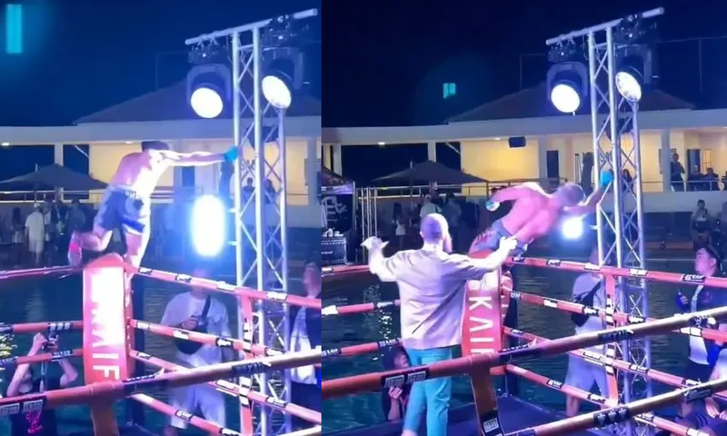 Boxer gets electric shock, collapses into ring during unusual celebration (Video)
