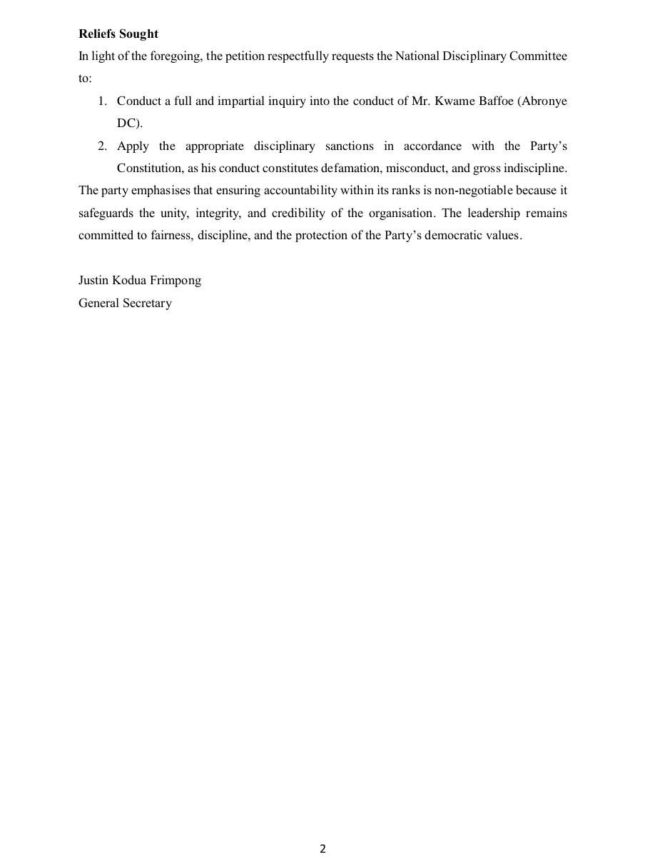 NPP Gen. Sec. petitions Disciplinary Committee to sanction Abronye over 'misconduct'