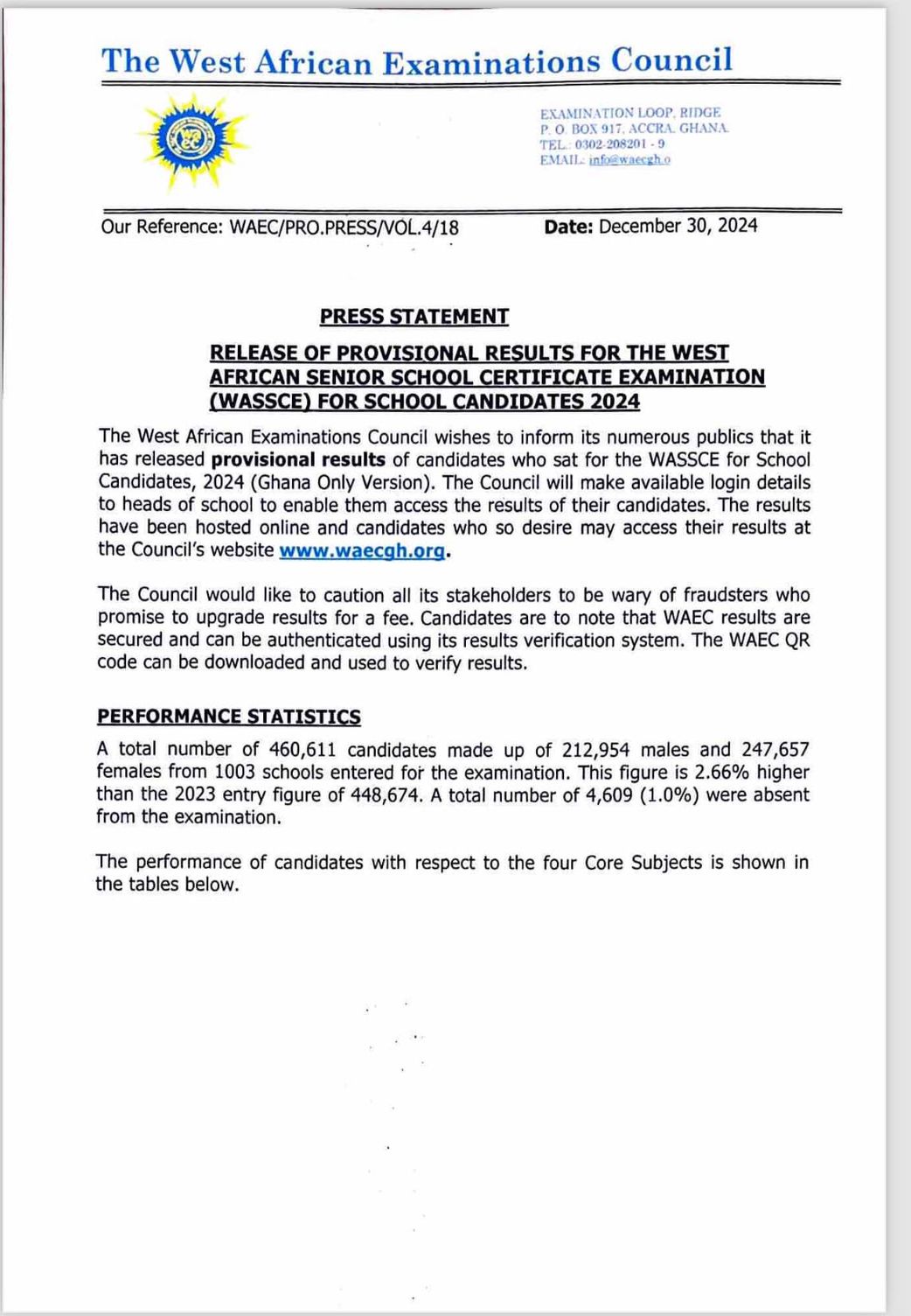 WAEC Results Announcement