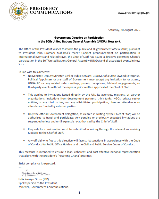 Mahama orders strict approval for Ghana’s participation in 80th UN General Assembly