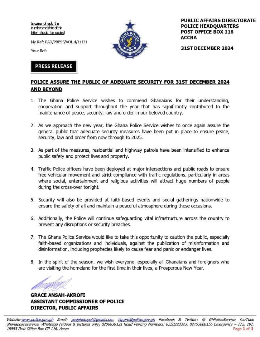 Police warn against fear-mongering prophecies at 31st December watchnight and beyond