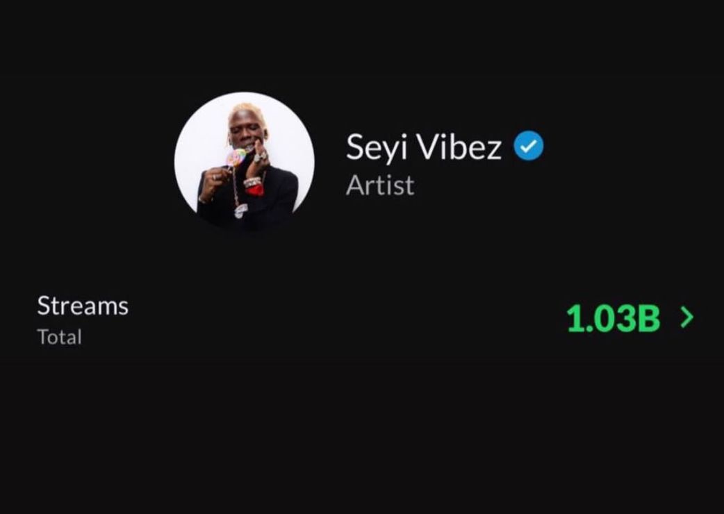 Seyi Vibez joins the list of Nigerian artists with over 1B Spotify streams