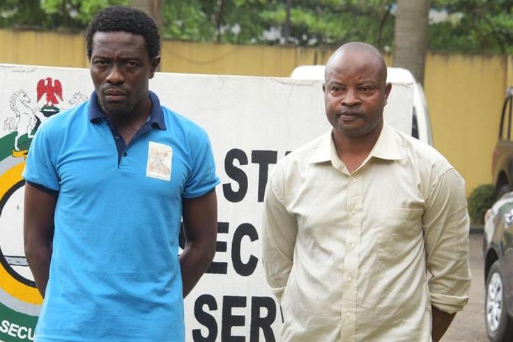 Mathew Adedoyin and his accomplice paraded by the DSS in Lagos. They are accused of kidnapping an American citizen