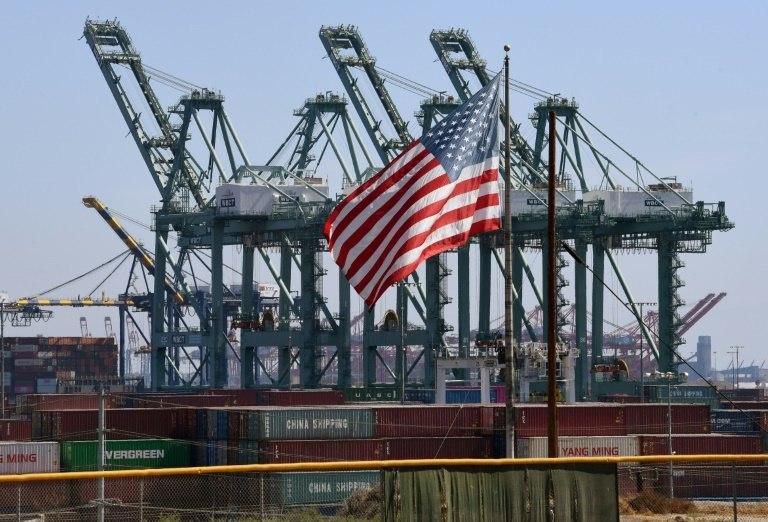 Chinese shipping containers at the Port of Long Beach in Los Angeles County