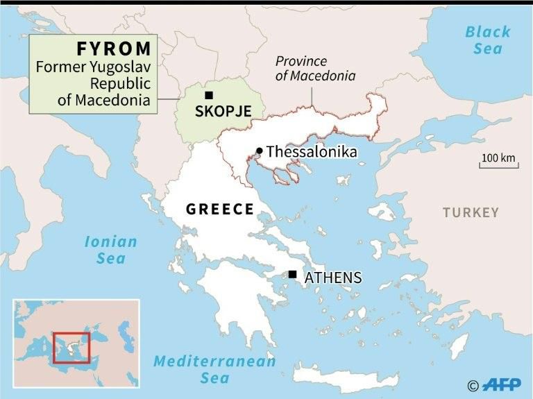Map showing the Greek province of Macedonia and the former Yugoslav Republic of Macedonia