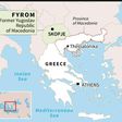 Map showing the Greek province of Macedonia and the Former Yugoslav Republic of Macedonia.