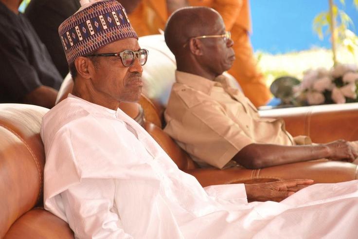 President Muhammadu Buhari with national chairman of the All Progressives' Congress (APC), Adams Oshiomhole
